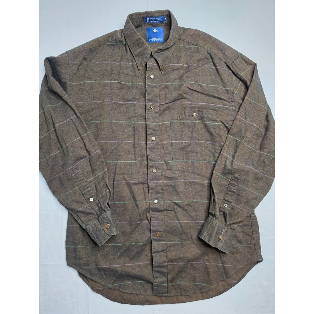 Monsieur Givenchy Shirt Men's Medium Brown Check 100% Cotton Button-Down Outdoor